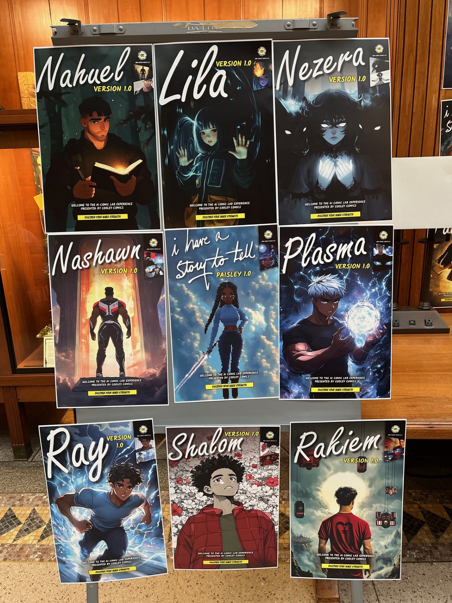 collage of ImagineYou comic book covers designed by youth using AI