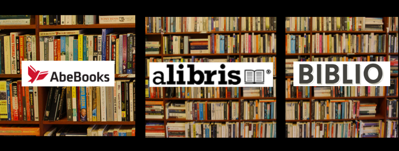 picture of books with logos from AbeBooks, alibris, and Biblio
