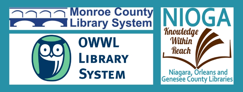 Logos for Monroe County, OWWL, and Nioga Library Systems.